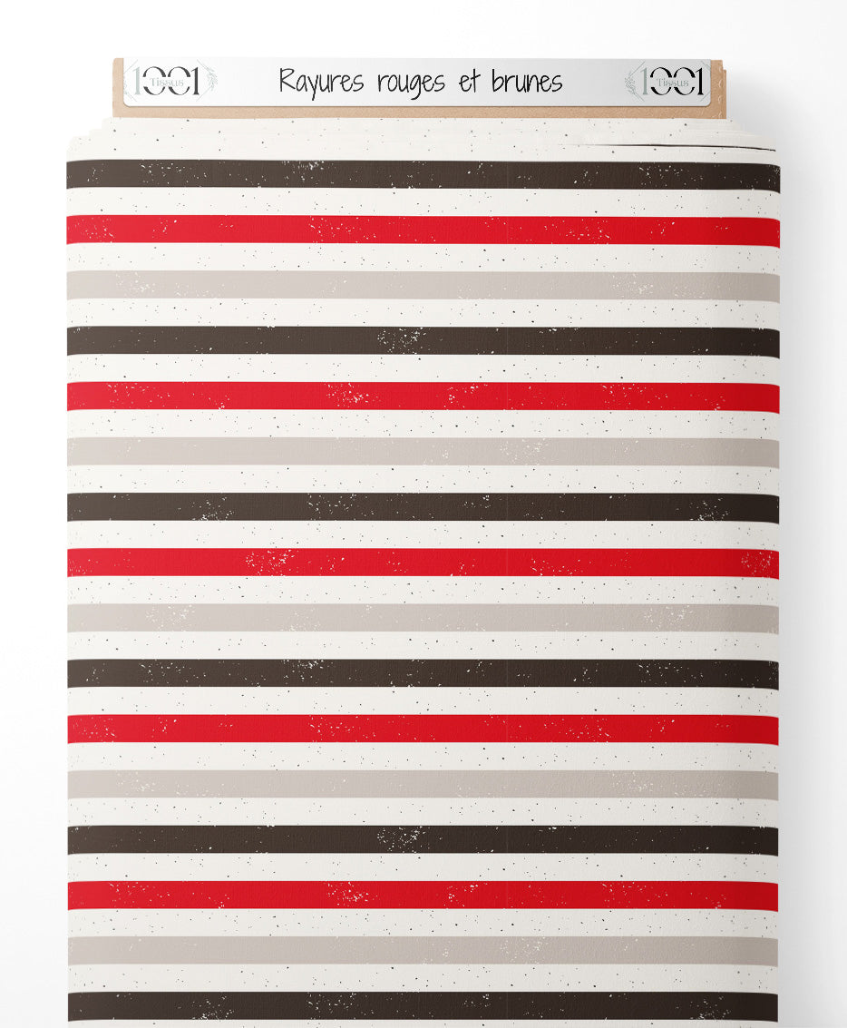 Tissu - Rayures rouges et brunes