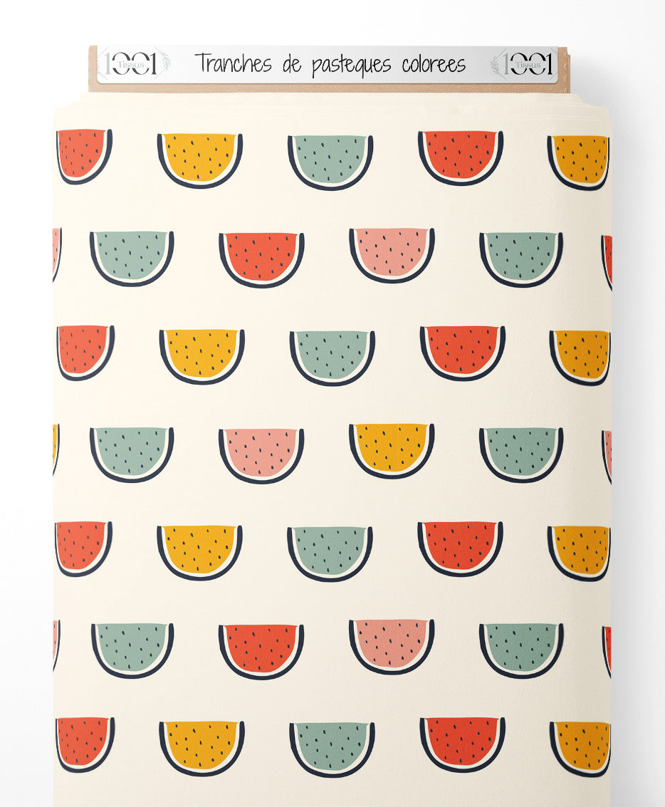 Tissu - Tranches de pastèques colorées