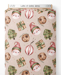 Tissu - Lutins et cloches dorées