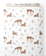 Tissu - Faons et lapins fleuris gris