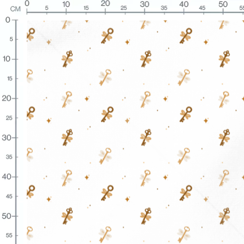 Tissu - Clés ailées dorées