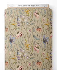 Tissu - Fleurs pastel sur beige doux