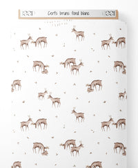 Tissu - Cerfs bruns sur fond blanc