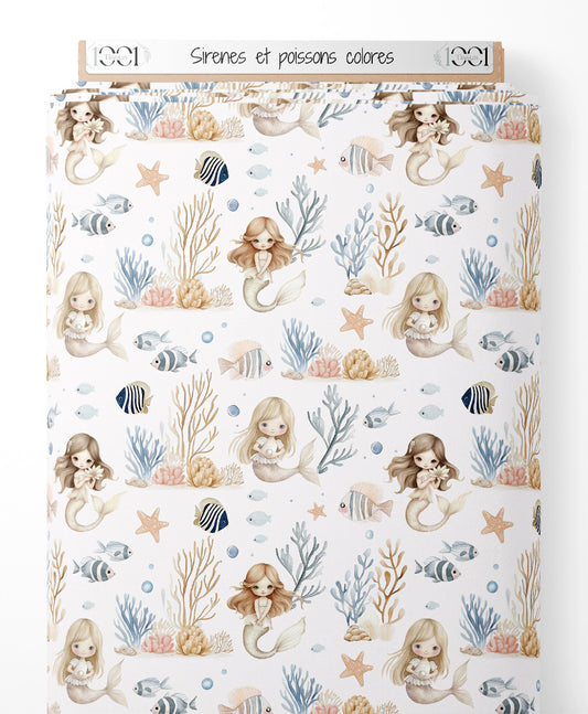 Tissu - Sirènes et poissons colorés