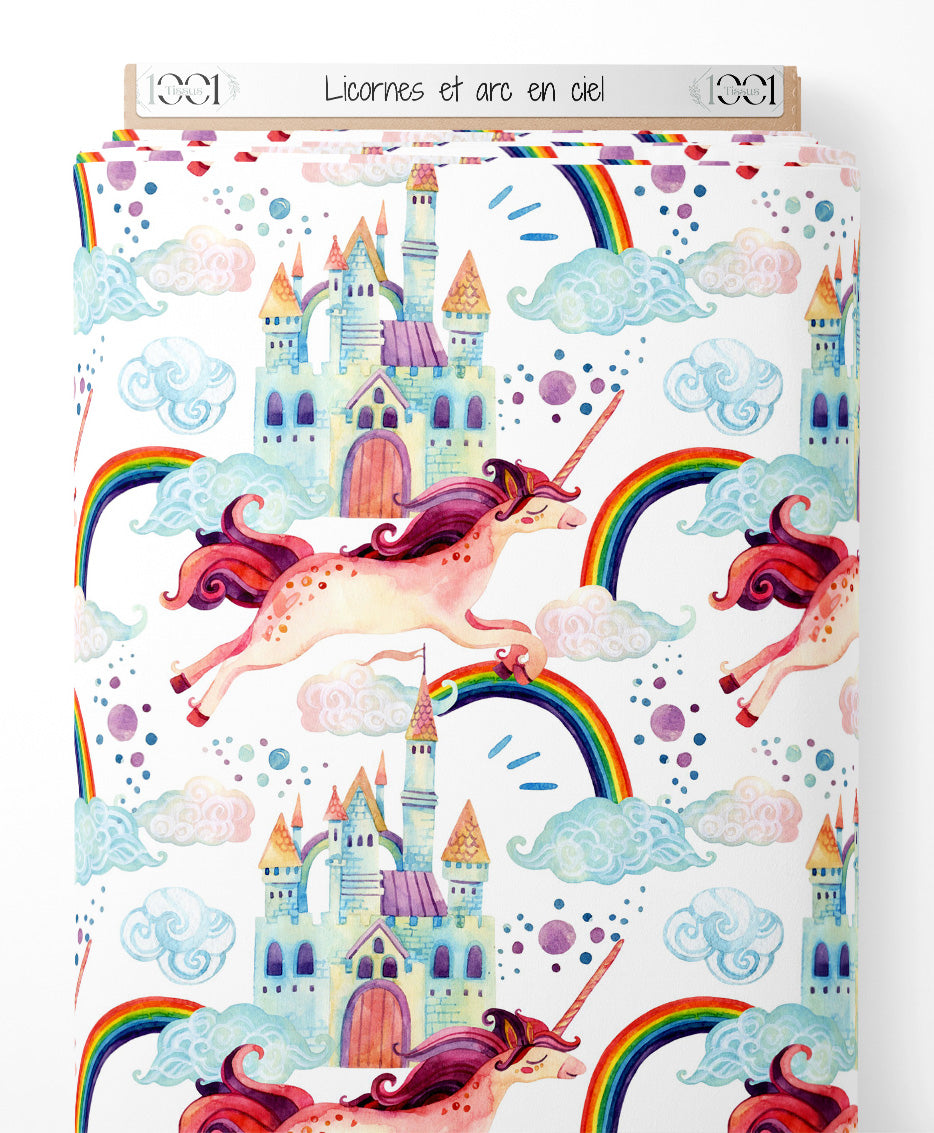 Tissu - Licornes et arc-en-ciel