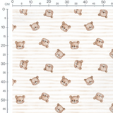 Tissu - Ours marron sur rayures beige