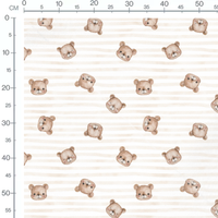 Tissu - Ours marron sur rayures beige