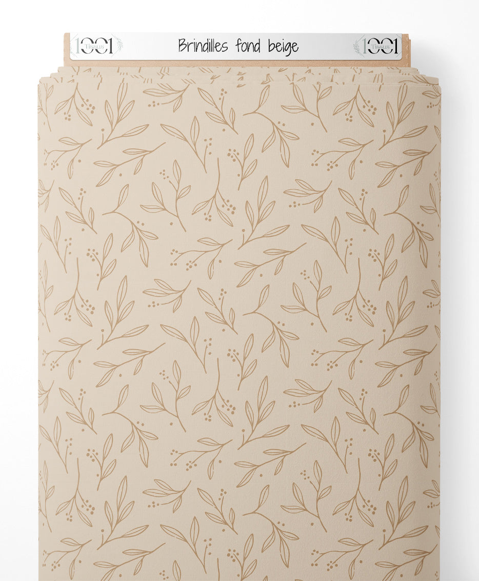 Tissu - Brindilles sur fond beige
