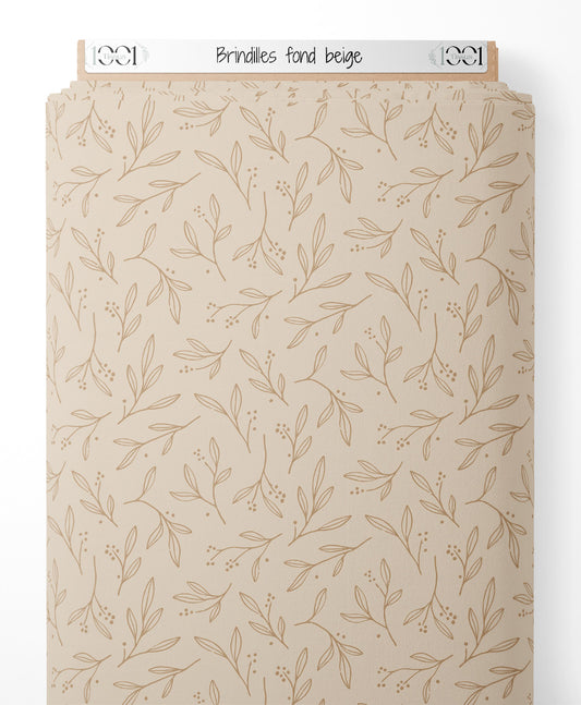 Tissu - Brindilles sur fond beige