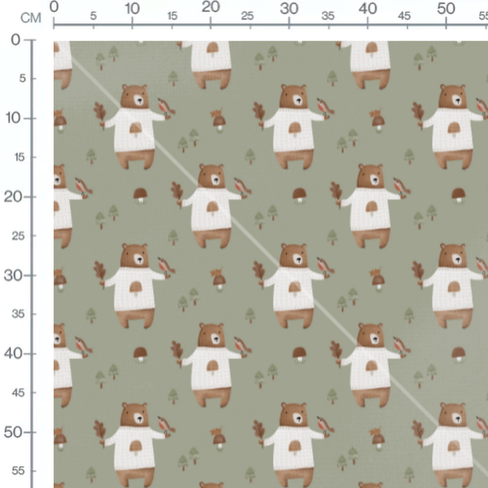 Tissu - Ours et oiseaux en forêt
