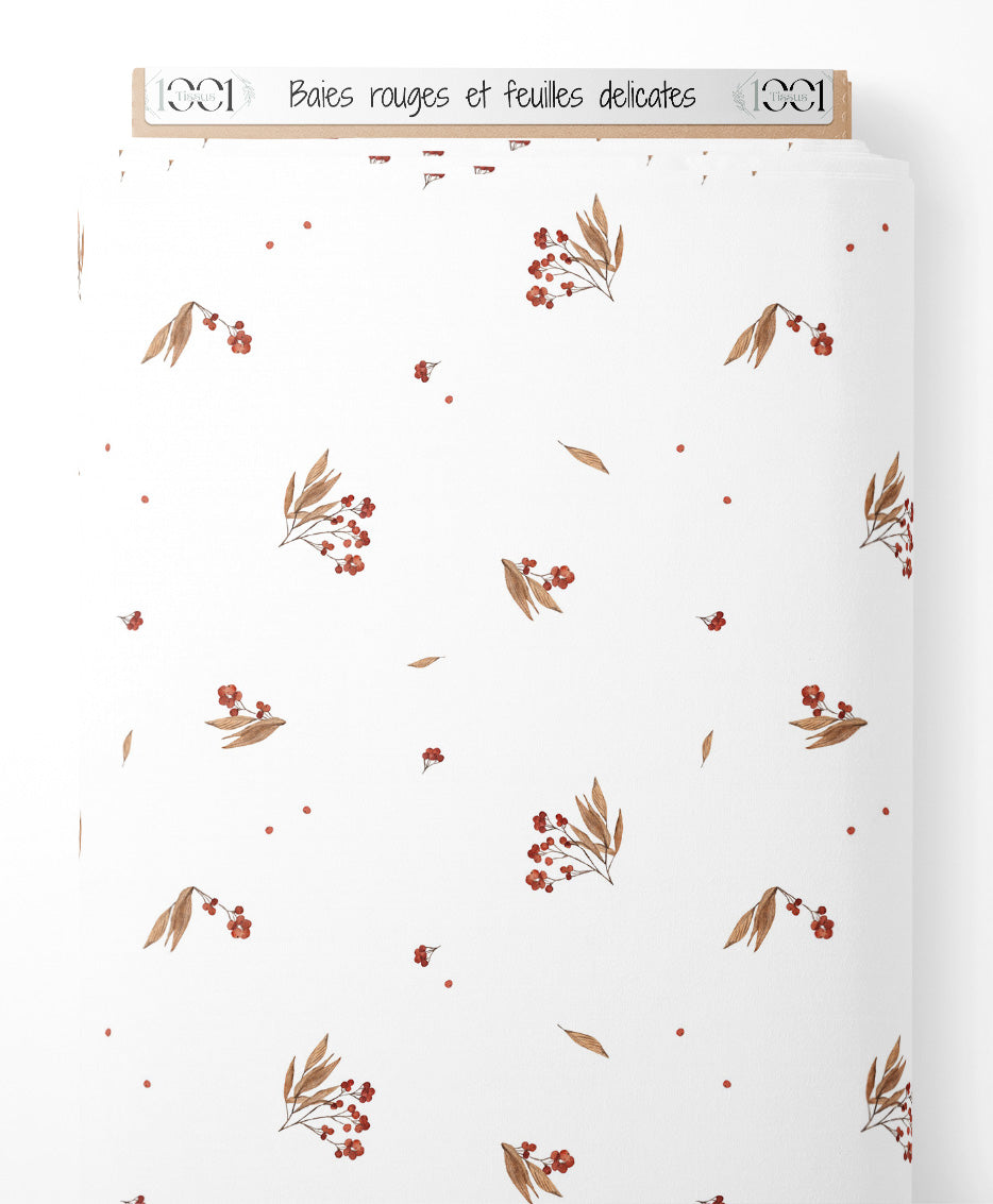 Tissu - Baies rouges et feuilles délicates