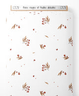 Tissu - Baies rouges et feuilles délicates