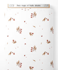Tissu - Baies rouges et feuilles délicates