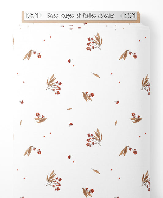 Tissu - Baies rouges et feuilles délicates