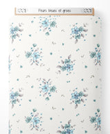 Tissu - Fleurs bleues et grises