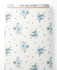 Tissu - Fleurs bleues et grises