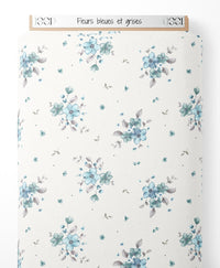 Tissu - Fleurs bleues et grises