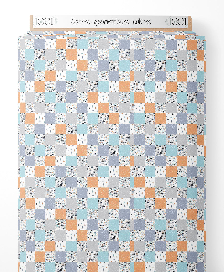 Tissu - Carrés géométriques colorés