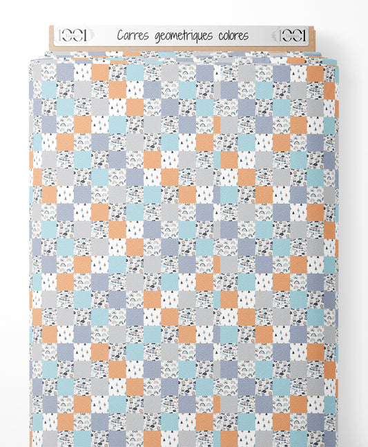 Tissu - Carrés géométriques colorés