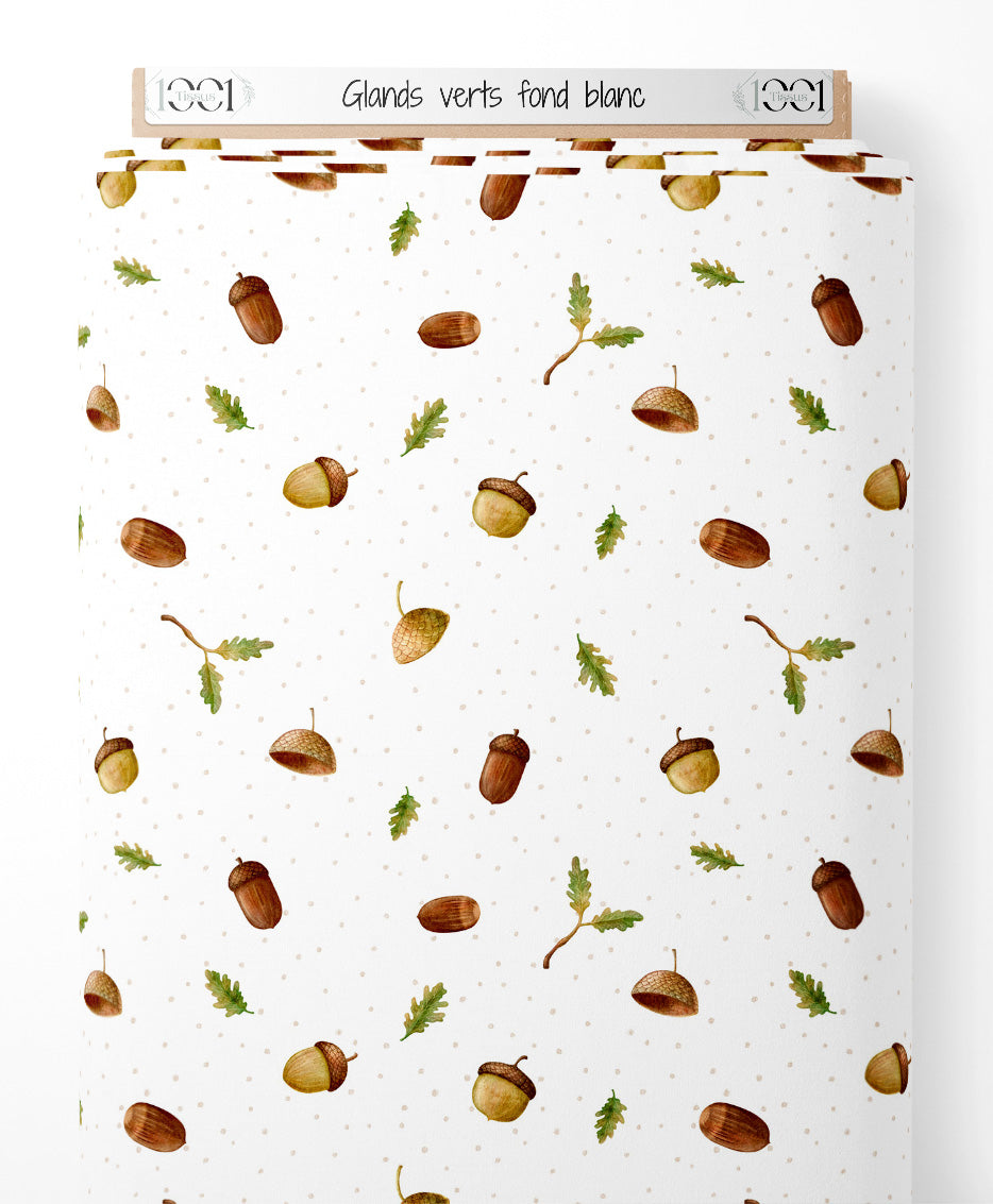 Tissu - Glands verts sur fond blanc