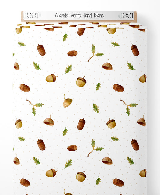 Tissu - Glands verts sur fond blanc