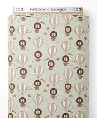 Tissu - Montgolfières et lions mignons