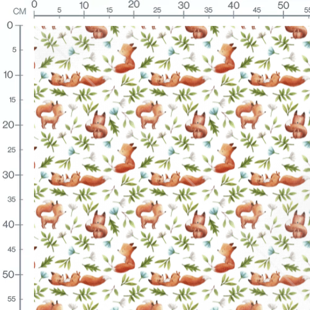 Tissu - Renards roux et fleurs colorées