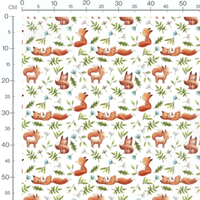 Tissu - Renards roux et fleurs colorées