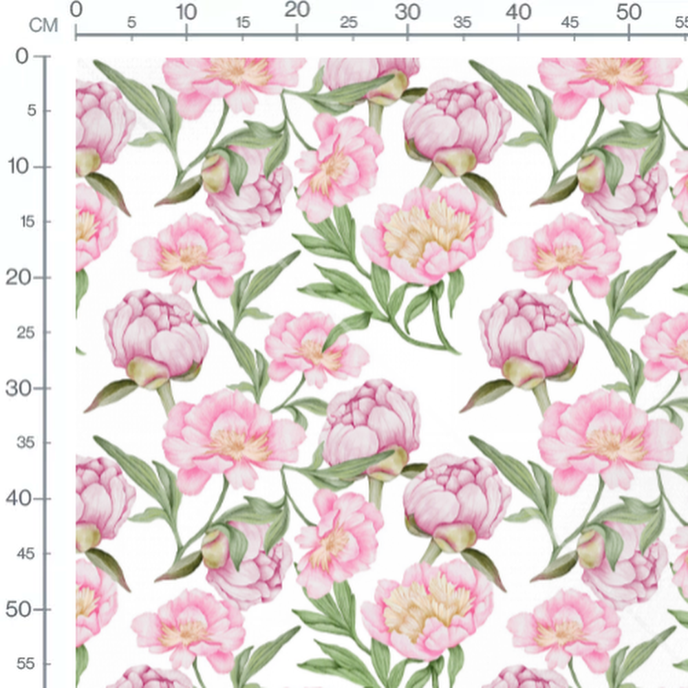 Tissu - Pivoines roses en nuances