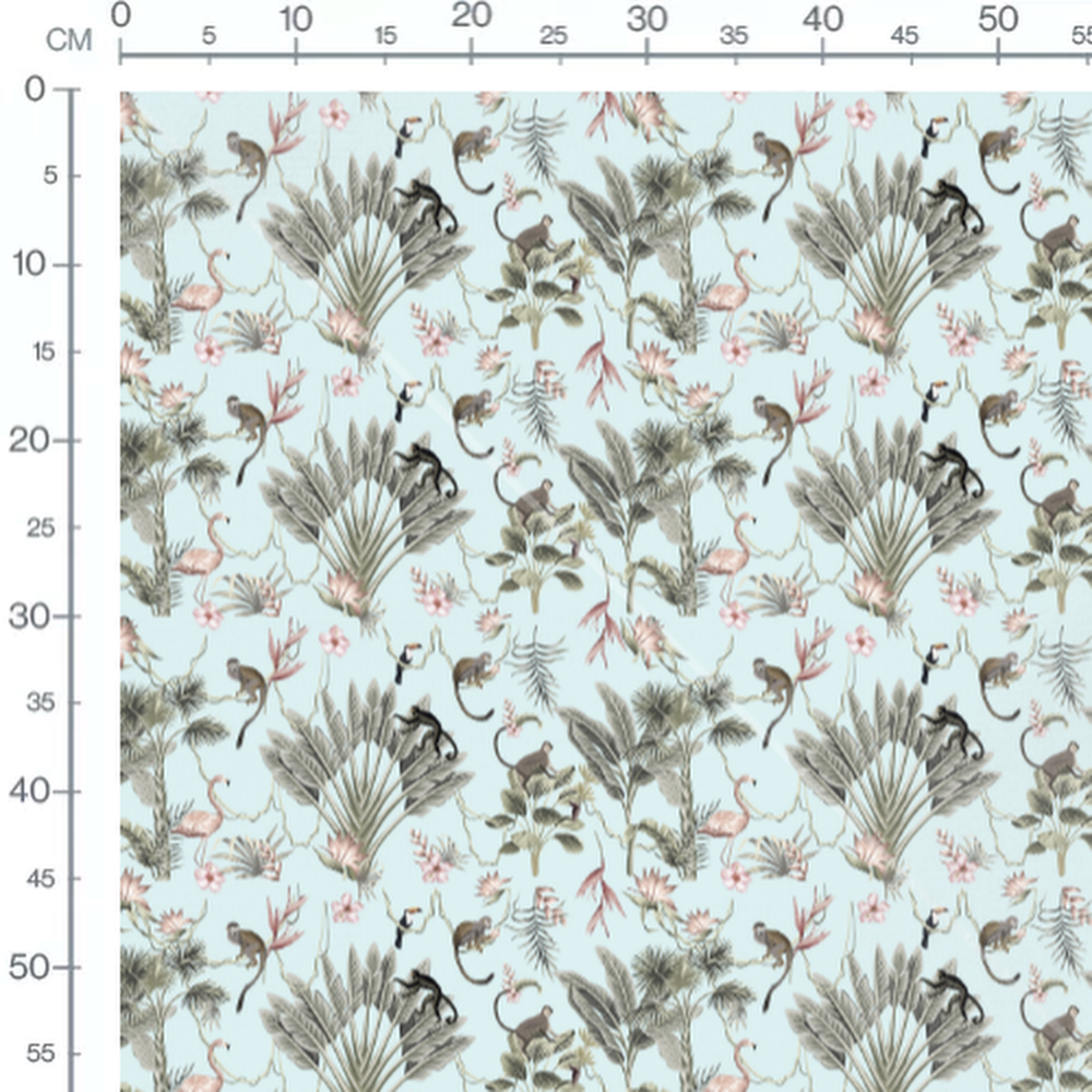 Tissu - Singes et oiseaux tropicaux