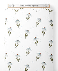 Tissu - Fleurs blanches aquarelle