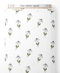 Tissu - Fleurs blanches aquarelle