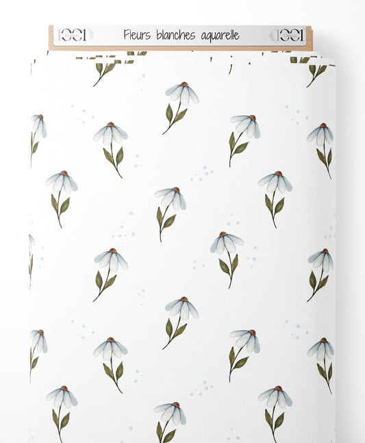 Tissu - Fleurs blanches aquarelle