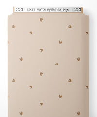 Tissu - Cœurs marron répétés sur beige