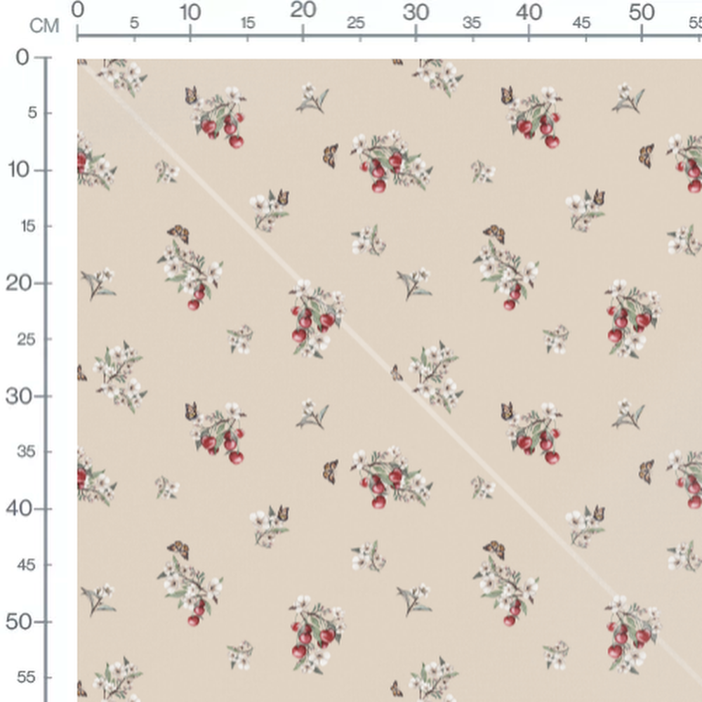 Tissu - Cerises et papillons beige