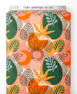 Tissu - Feuilles géométriques sur rose