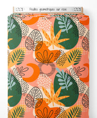 Tissu - Feuilles géométriques sur rose