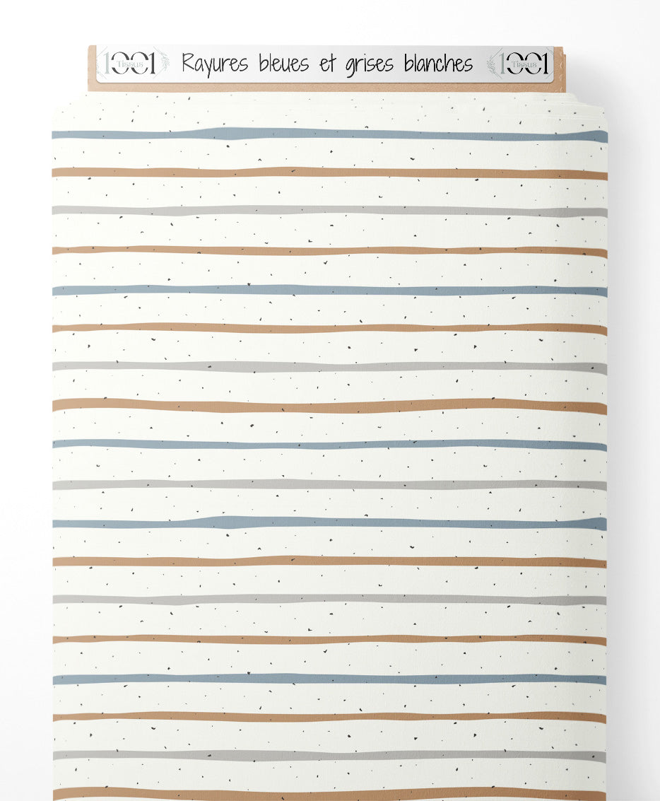 Tissu - Rayures bleues et grises blanches