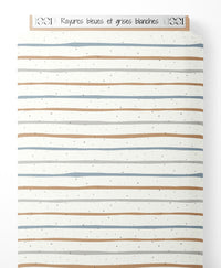 Tissu - Rayures bleues et grises blanches