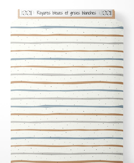 Tissu - Rayures bleues et grises blanches