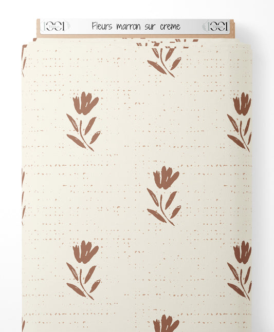 Tissu - Fleurs marron sur crème