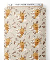 Tissu - Girafes souriantes et feuillages