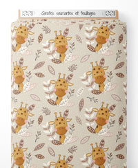 Tissu - Girafes souriantes et feuillages