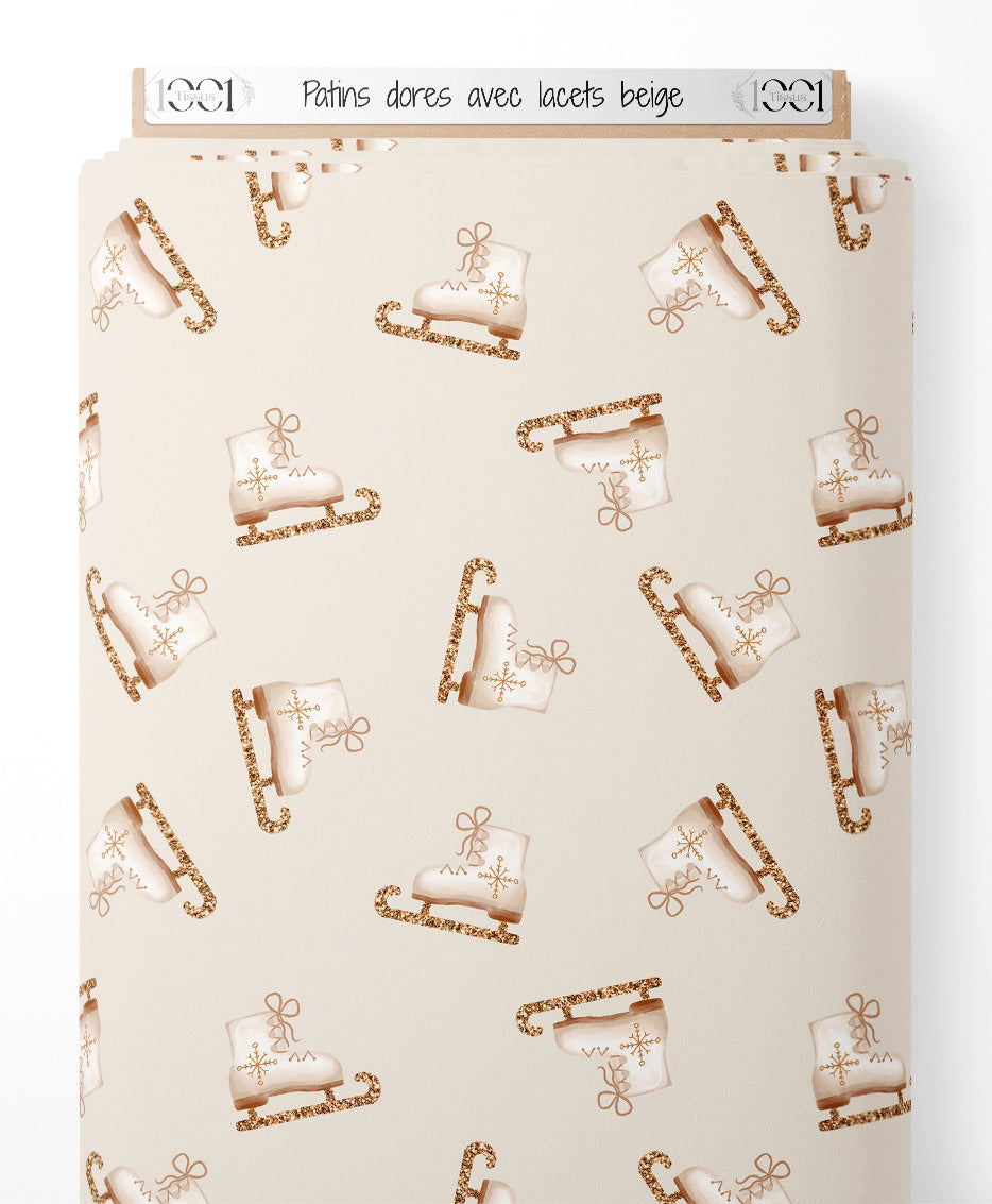 Tissu - Patins dorés avec lacets beige