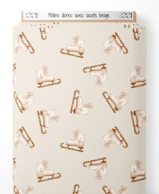 Tissu - Patins dorés avec lacets beige