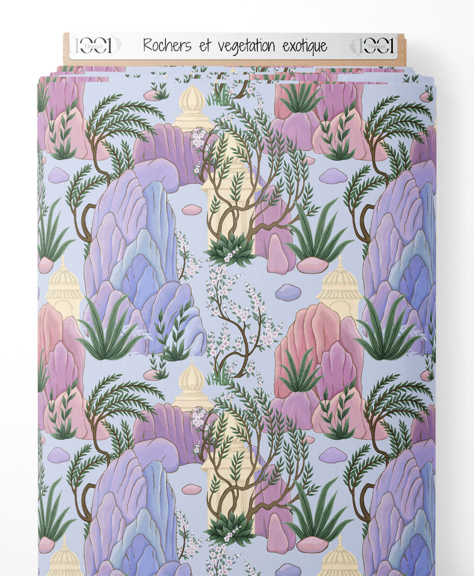 Tissu - Rochers et végétation exotique