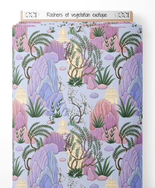 Tissu - Rochers et végétation exotique