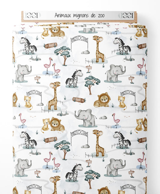 Tissu - Animaux mignons de zoo
