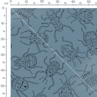 Tissu - Insectes noirs sur bleu
