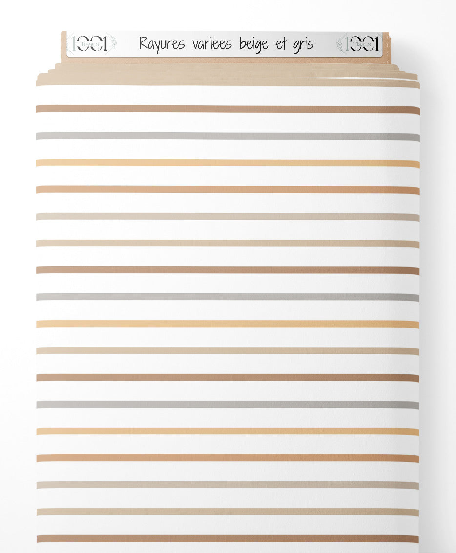 Tissu - Rayures variées beige et gris